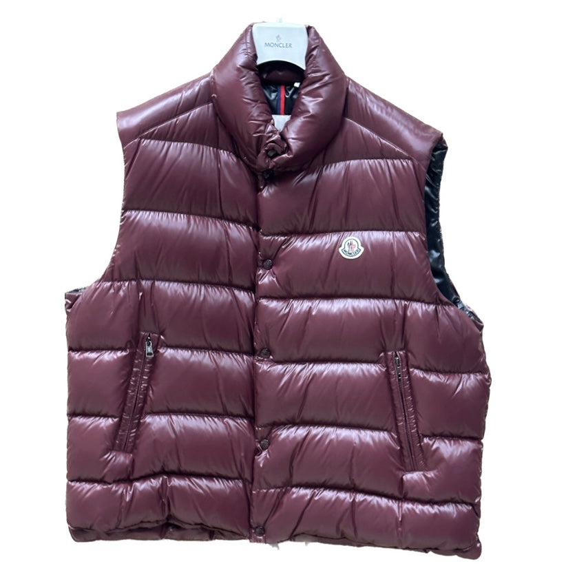 Moncler Ghany Quilted Glossed-Shell Down Vest Maroon Size