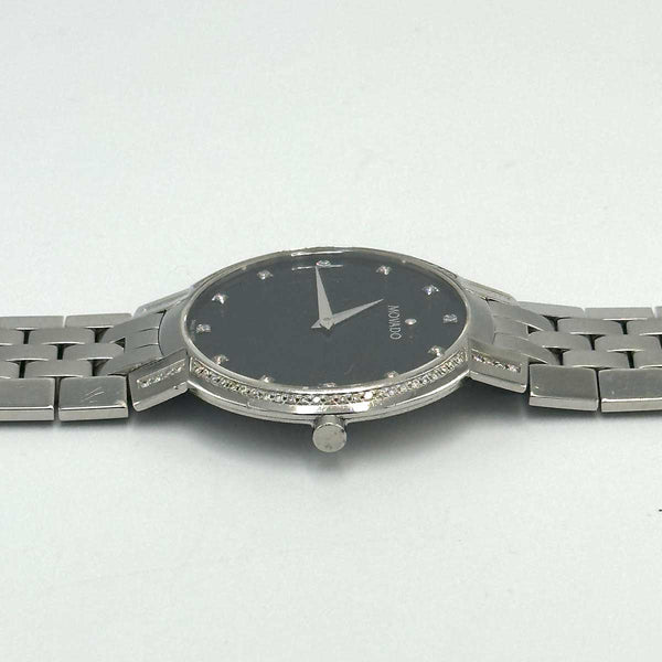 Movado Mens Faceto Watch Black Dial Diamond Bezel