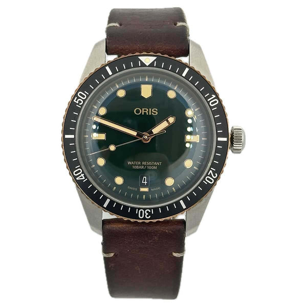 Oris Divers Sixty-Five Green Dial - Brown Leather Strap