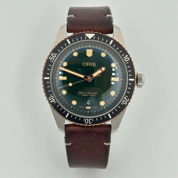 Oris Divers Sixty-Five Green Dial - Brown Leather Strap