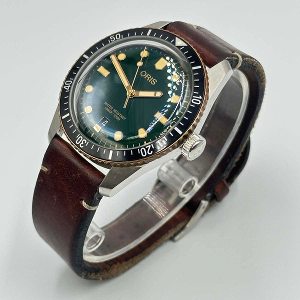 Oris Divers Sixty-Five Green Dial - Brown Leather Strap