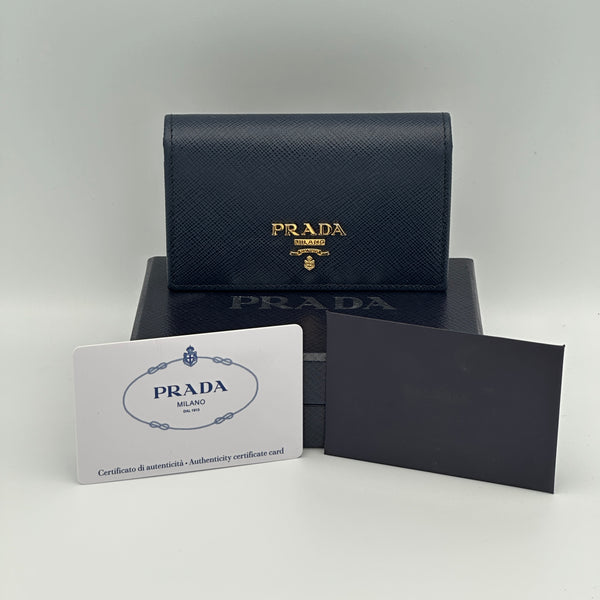 Prada Saffiano Leather Card Holder - Blue