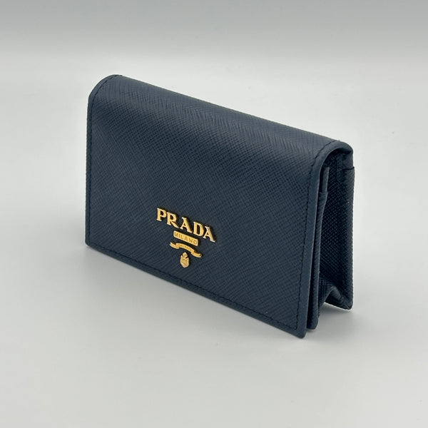 Prada Saffiano Leather Card Holder - Blue