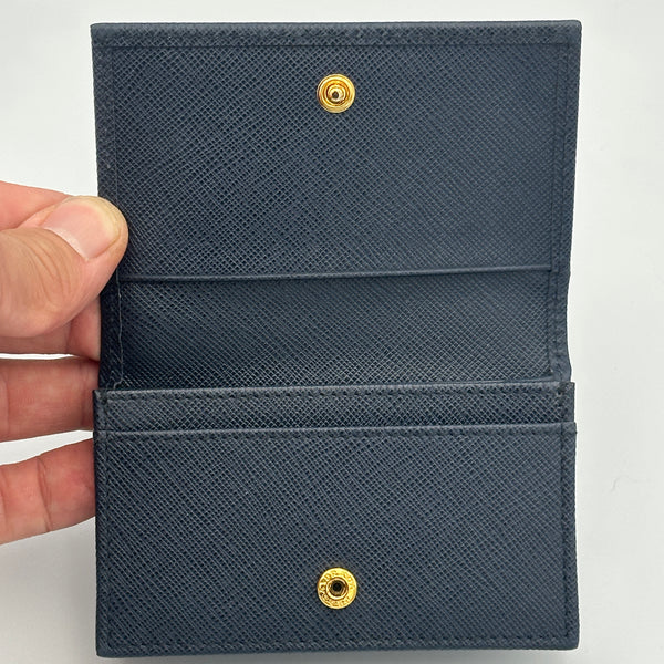 Prada Saffiano Leather Card Holder - Blue