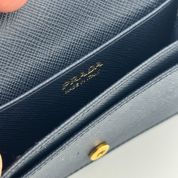 Prada Saffiano Leather Card Holder - Blue