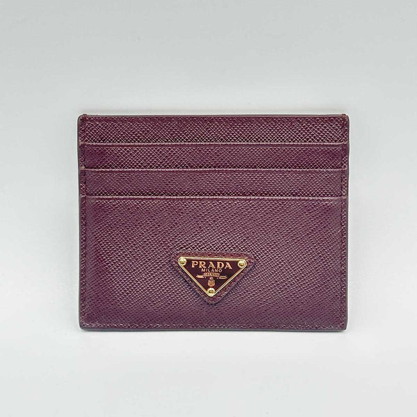 Prada Saffiano Leather Card Holder - Burgundy