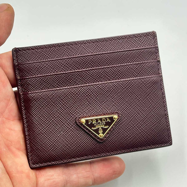 Prada Saffiano Leather Card Holder - Burgundy