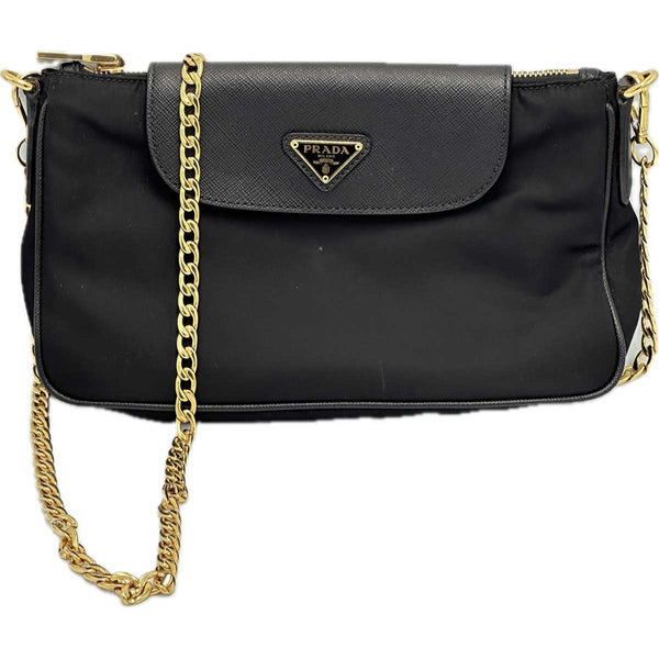 Prada Tessuto Saffiano Chain Crossbody Bag - Black Nylon