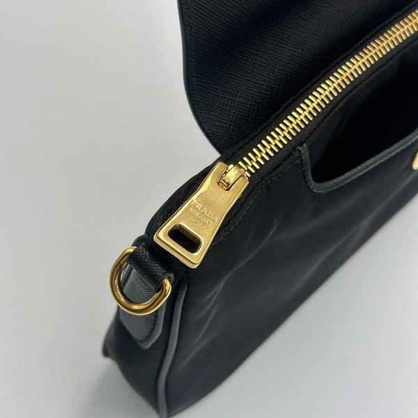 Prada Tessuto Saffiano Chain Crossbody Bag - Black Nylon