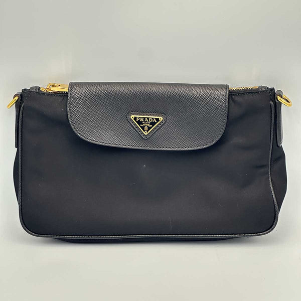 Prada Tessuto Saffiano Chain Crossbody Bag - Black Nylon