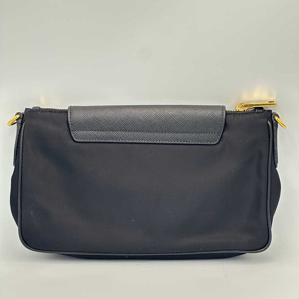 Prada Tessuto Saffiano Chain Crossbody Bag - Black Nylon