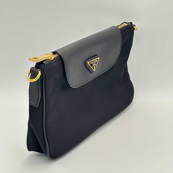 Prada Tessuto Saffiano Chain Crossbody Bag - Black Nylon