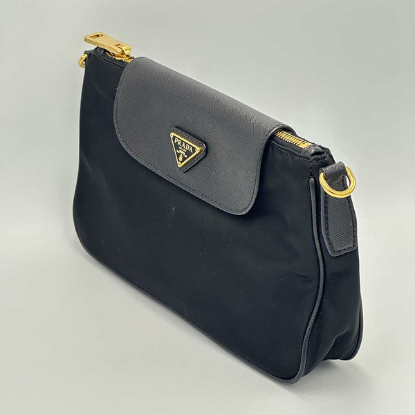 Prada Tessuto Saffiano Chain Crossbody Bag - Black Nylon