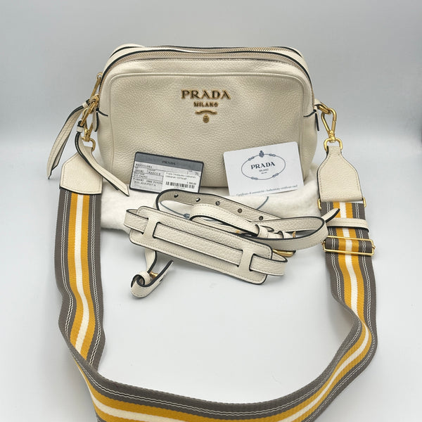 Prada Vitello Daino Double Zip Crossbody Bag - White