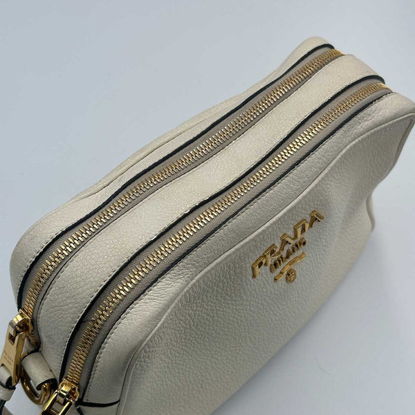 Prada Vitello Daino Double Zip Crossbody Bag - White