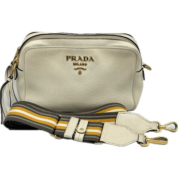 Prada Vitello Daino Double Zip Crossbody Bag - White
