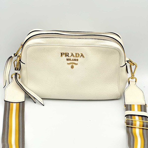 Prada Vitello Daino Double Zip Crossbody Bag - White