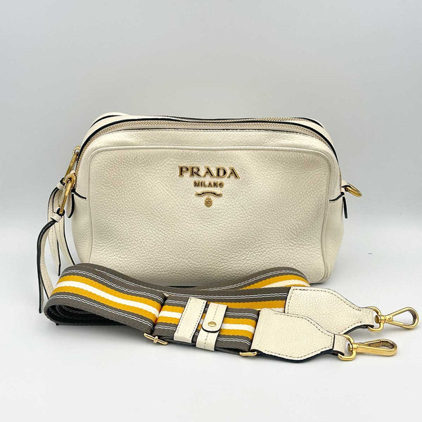 Prada Vitello Daino Double Zip Crossbody Bag - White