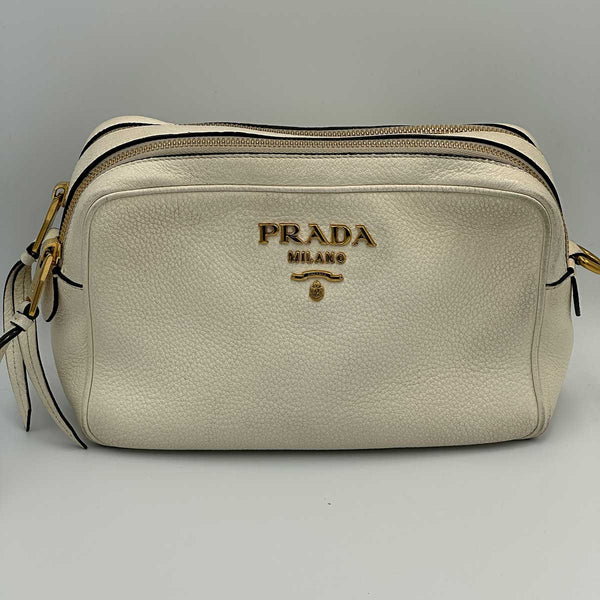 Prada Vitello Daino Double Zip Crossbody Bag - White