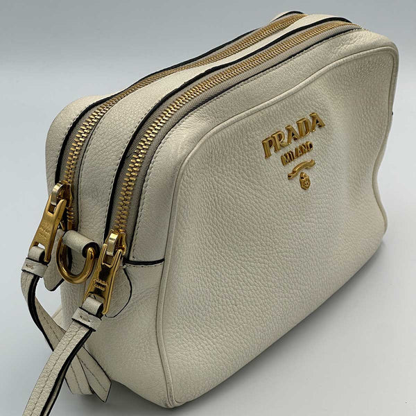 Prada Vitello Daino Double Zip Crossbody Bag - White