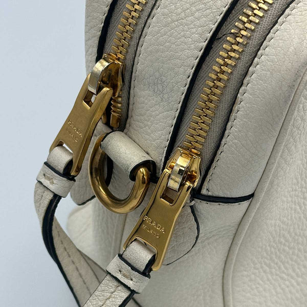 Prada Vitello Daino Double Zip Crossbody Bag - White