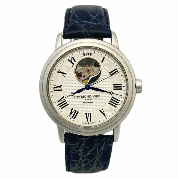 Raymond Weil Maestro Silver Dial Mens Watch - Blue leather strap