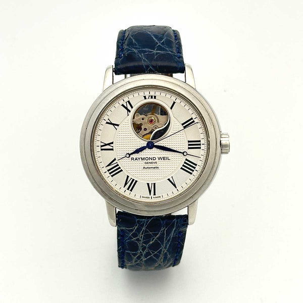 Raymond Weil Maestro Silver Dial Mens Watch - Blue leather strap