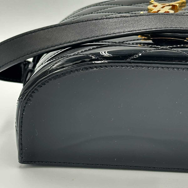 Saint Laurent June Bag in Quilted Black Patent Leather