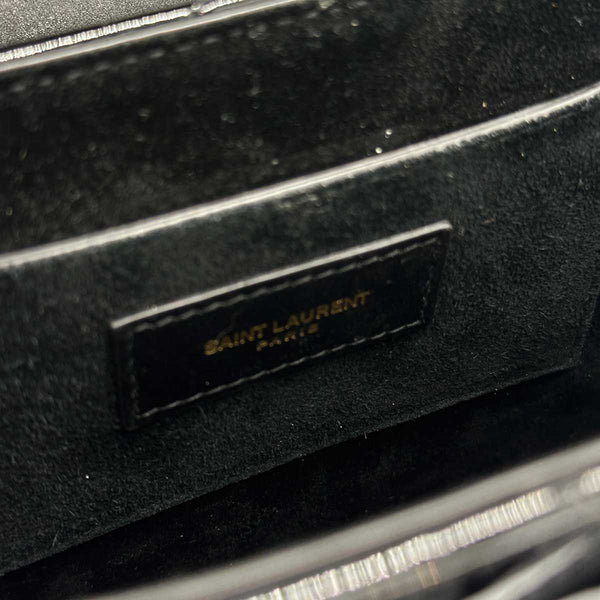 Saint Laurent June Bag in Quilted Black Patent Leather