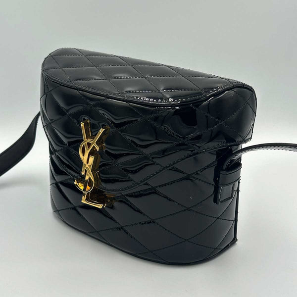 Saint Laurent June Bag in Quilted Black Patent Leather