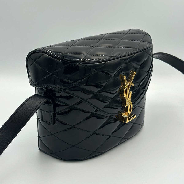 Saint Laurent June Bag in Quilted Black Patent Leather