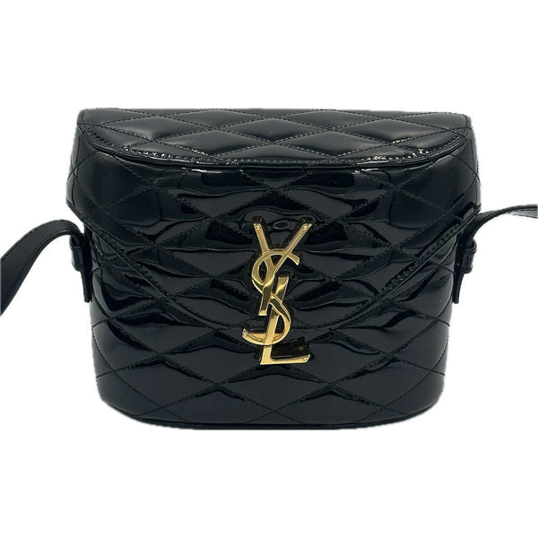Saint Laurent June Bag in Quilted Black Patent Leather