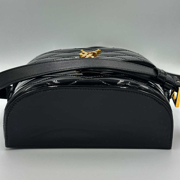 Saint Laurent June Bag in Quilted Black Patent Leather