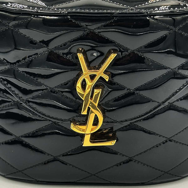 Saint Laurent June Bag in Quilted Black Patent Leather