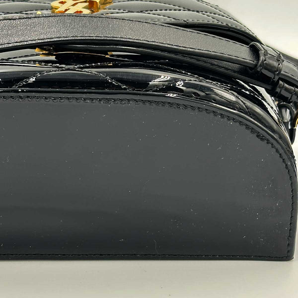Saint Laurent June Bag in Quilted Black Patent Leather