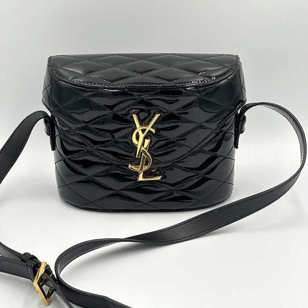 Saint Laurent June Bag in Quilted Black Patent Leather