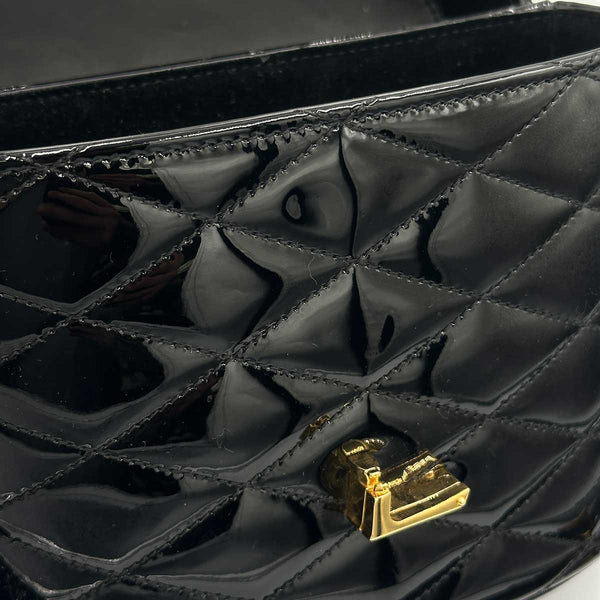 Saint Laurent June Bag in Quilted Black Patent Leather