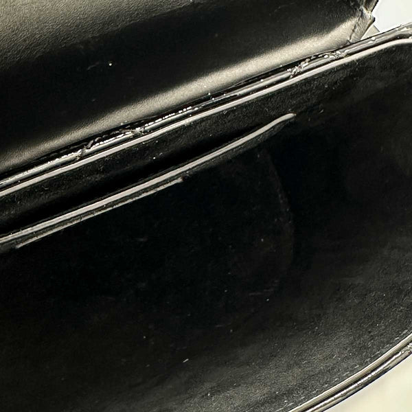 Saint Laurent June Bag in Quilted Black Patent Leather
