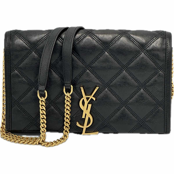 Saint Laurent Becky Chain Wallet in Quilted Lambskin - Black