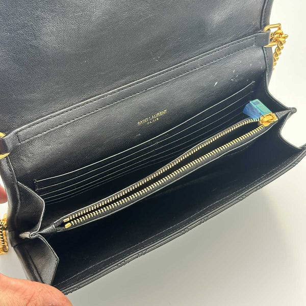 Saint Laurent Becky Chain Wallet in Quilted Lambskin - Black