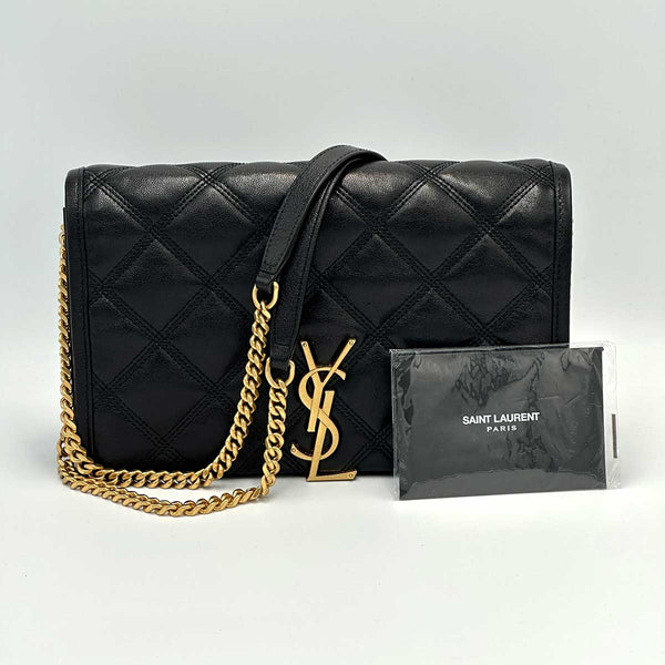 Saint Laurent Becky Chain Wallet in Quilted Lambskin - Black