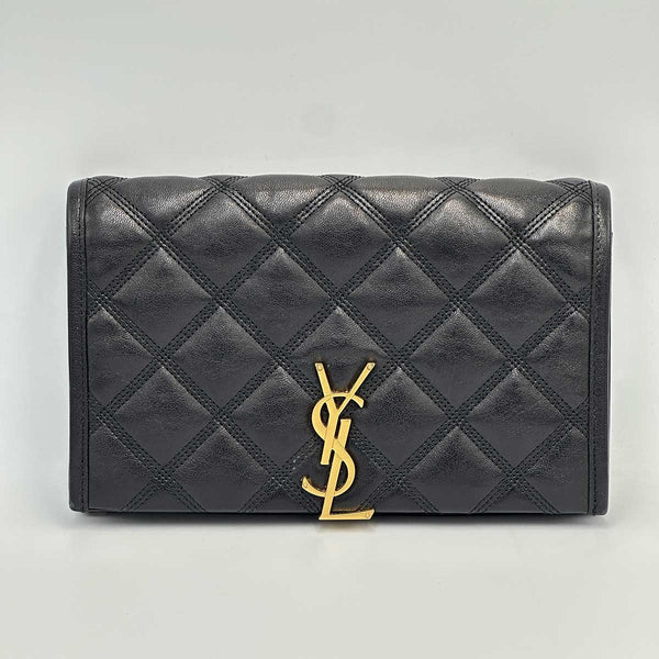 Saint Laurent Becky Chain Wallet in Quilted Lambskin - Black