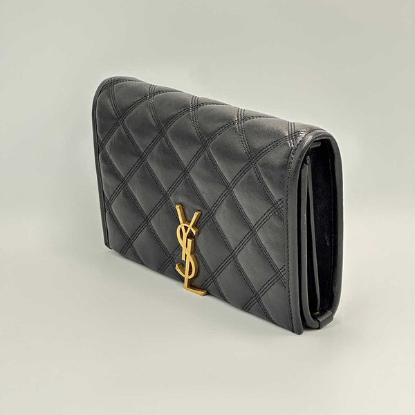 Saint Laurent Becky Chain Wallet in Quilted Lambskin - Black