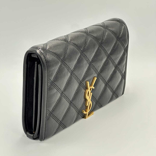 Saint Laurent Becky Chain Wallet in Quilted Lambskin - Black