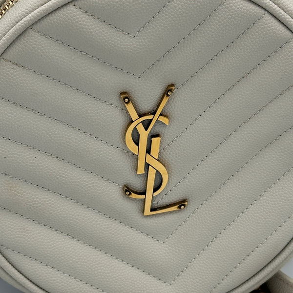 Saint Laurent Calfskin Matelasse Chevron Round Vinyle Camera Bag - White