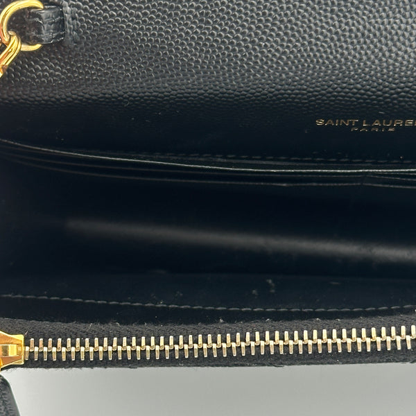 Saint Laurent Cassandre Envelope Chain Wallet in Grain De Poudre Leather - Black