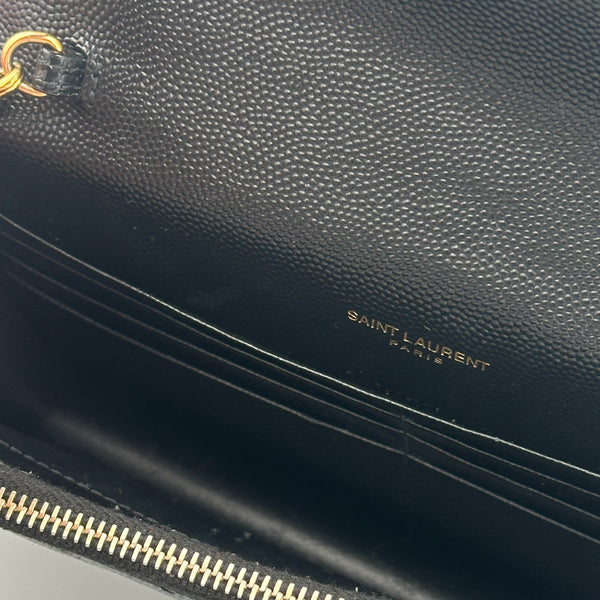 Saint Laurent Cassandre Envelope Chain Wallet in Grain De Poudre Leather - Black