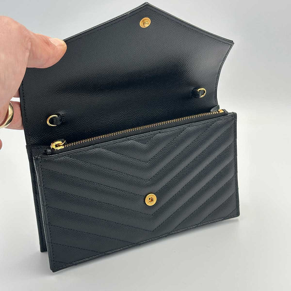 Saint Laurent Cassandre Envelope Chain Wallet in Grain De Poudre Leather