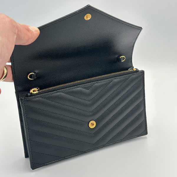 Saint Laurent Cassandre Envelope Chain Wallet in Grain De Poudre Leather