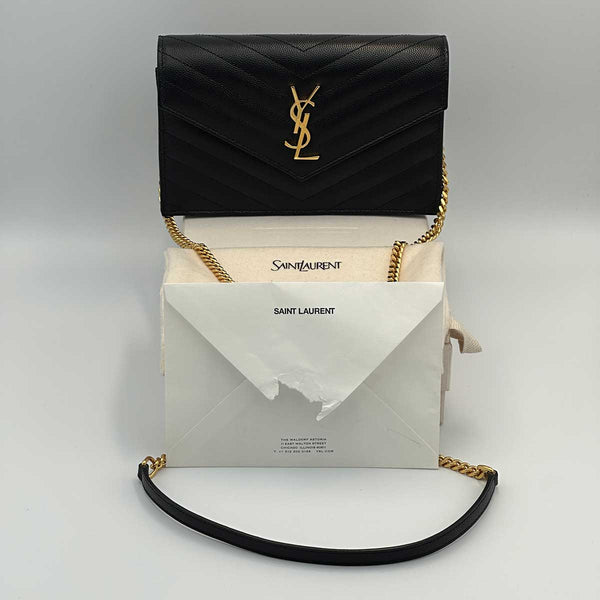 Saint Laurent Cassandre Envelope Chain Wallet in Grain De Poudre Leather